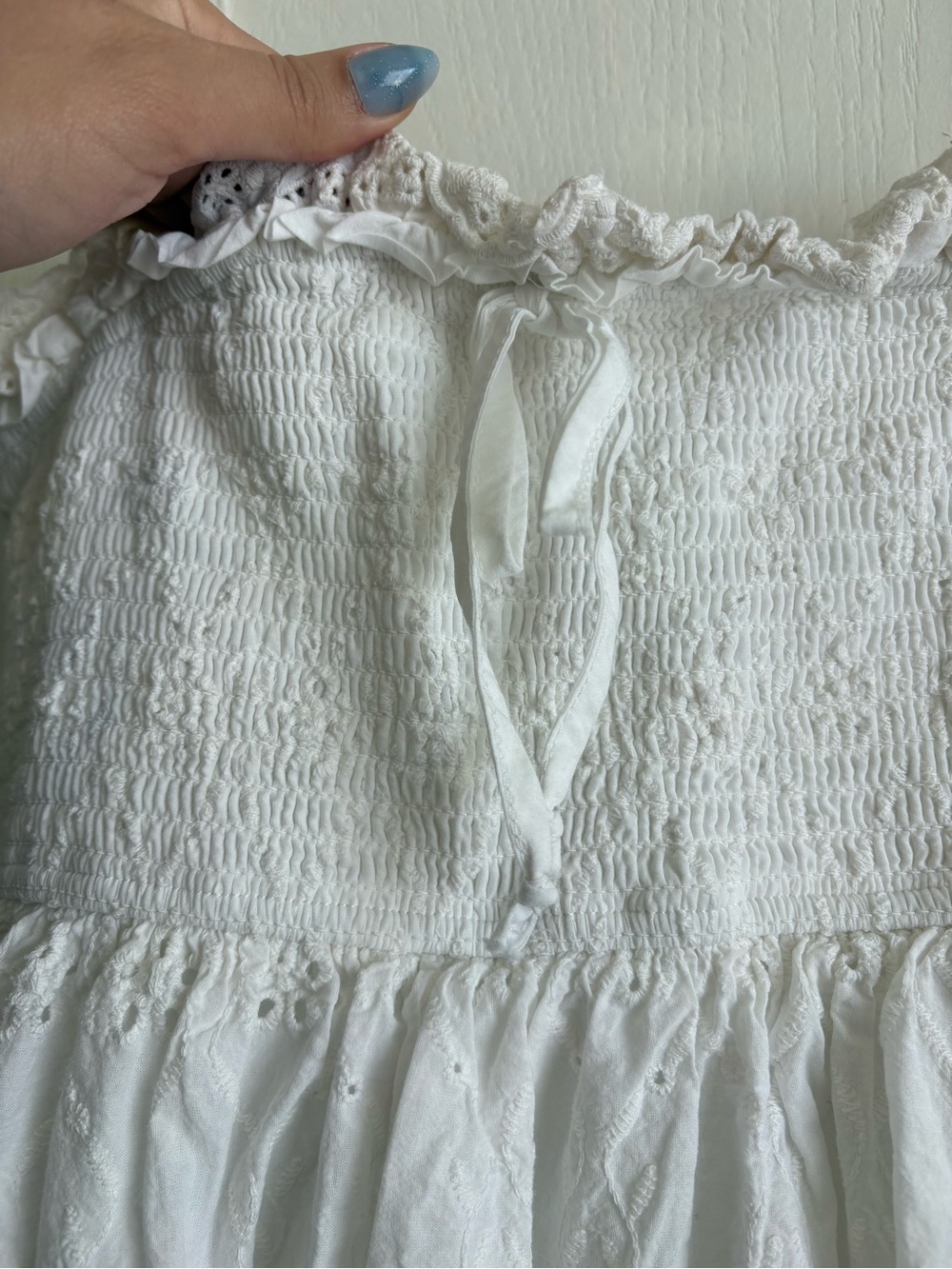 White Eyelet Mini Dress with Tie Front - Picture 7 of 11